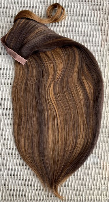 Premium Ultra włosy doczepiane, brąz z blondem, kucyk 80 cm 128.