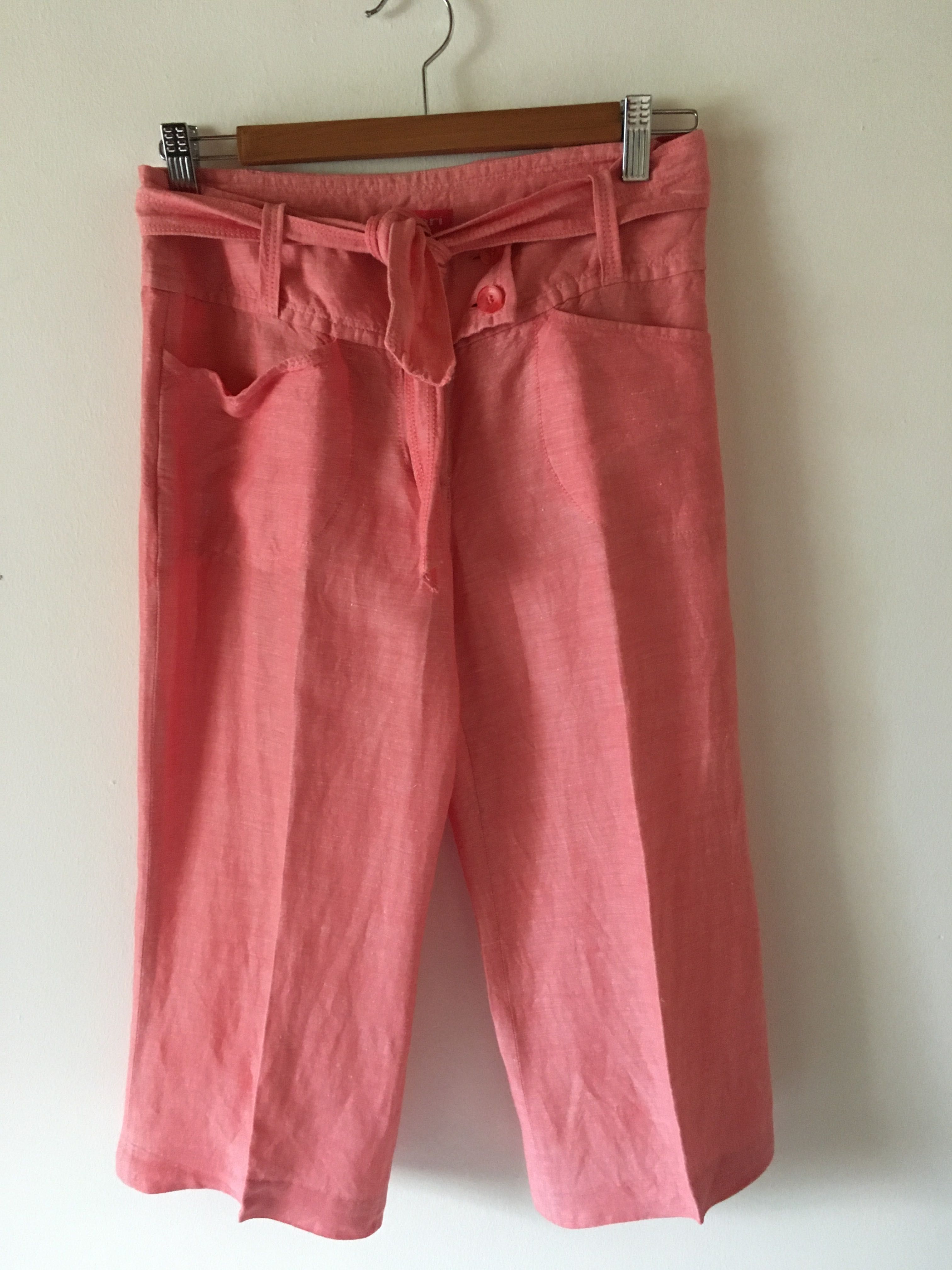 Lniany różowy komplet spodnie + żakiet APRIORI  36 S