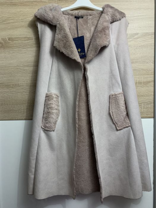 Kamizelka kożuszek pudrowy roz futerko rozm S/M/L kieszenie ramoneska