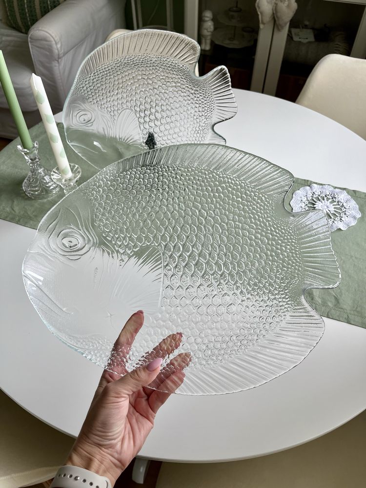 Duża patera ryba szklana arcoroc glass vintage