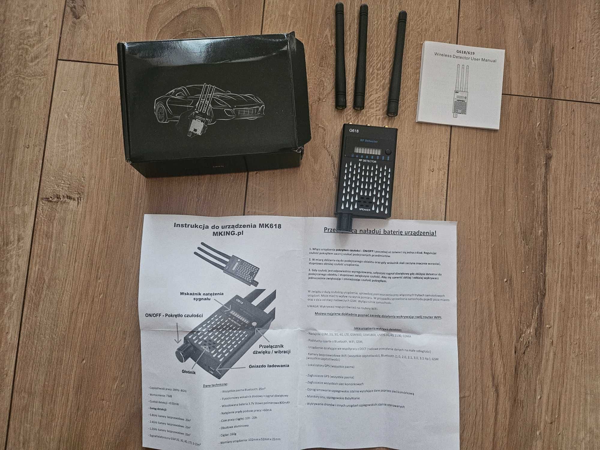 Wykrywacz lokalizatorów GPS kamer, pluskiew MK618,  detektor