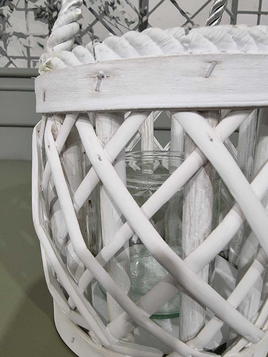 LAMPIONY latarnia latarnie wiklinowe białe z szklanym wkładem