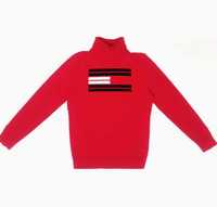 TOMMY HILFIGER Oryginalny Damski Golf Sweter Sweterek Czerwony z Flaga