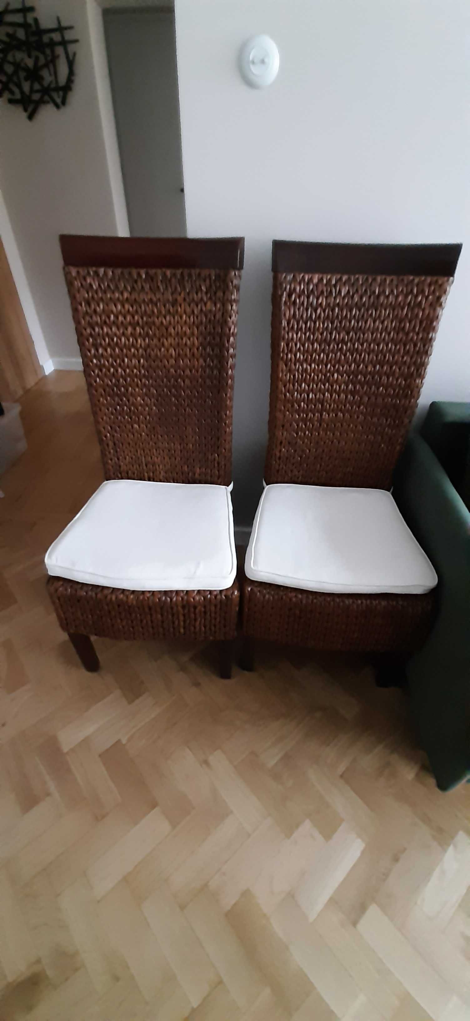 Zestaw 6 krzeseł z drewna i rattanu z liści bananowca - po renowacji