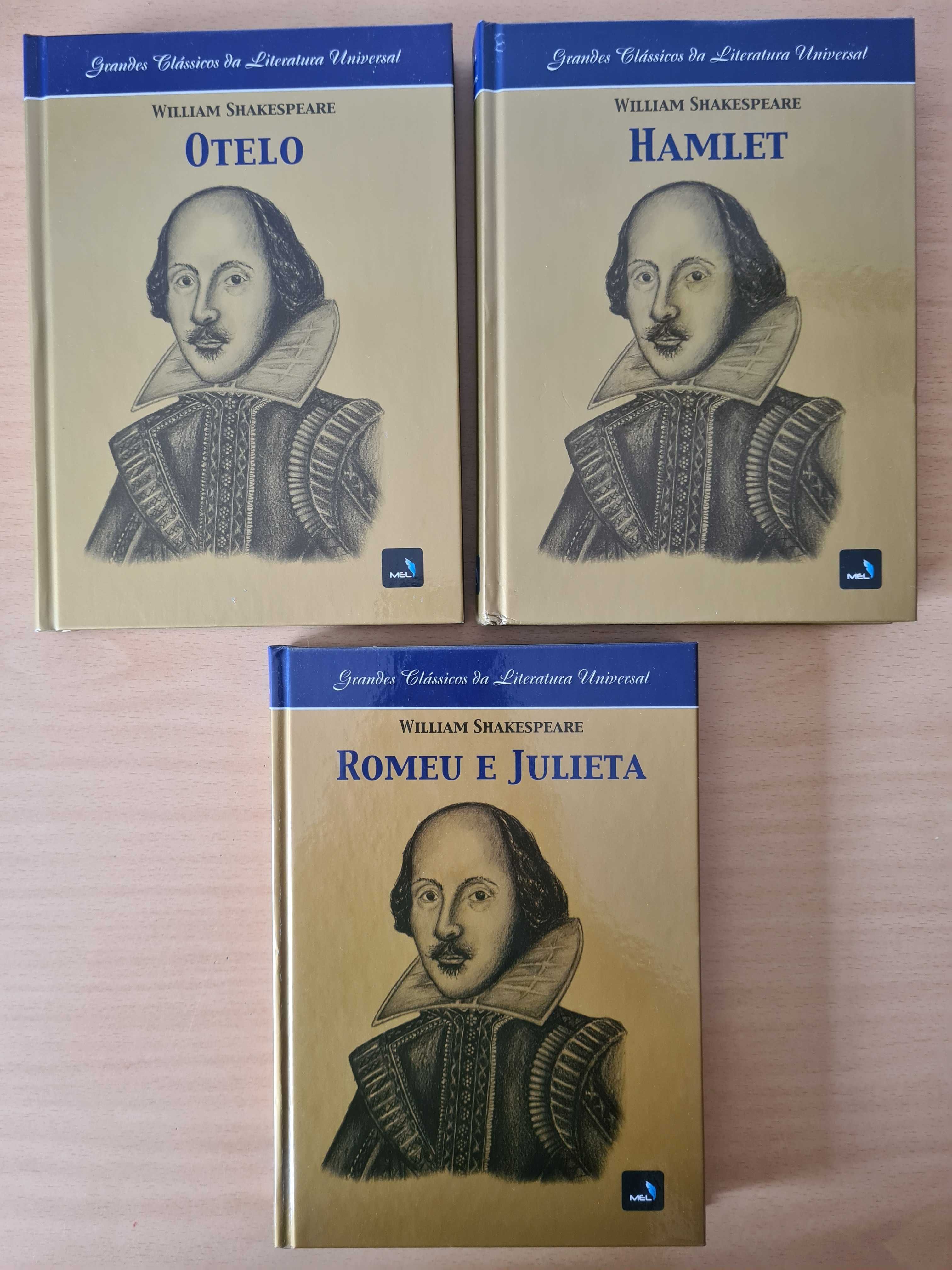 3 obras de Shakespeare:  Romeu e Julieta, Otelo e Hamlet