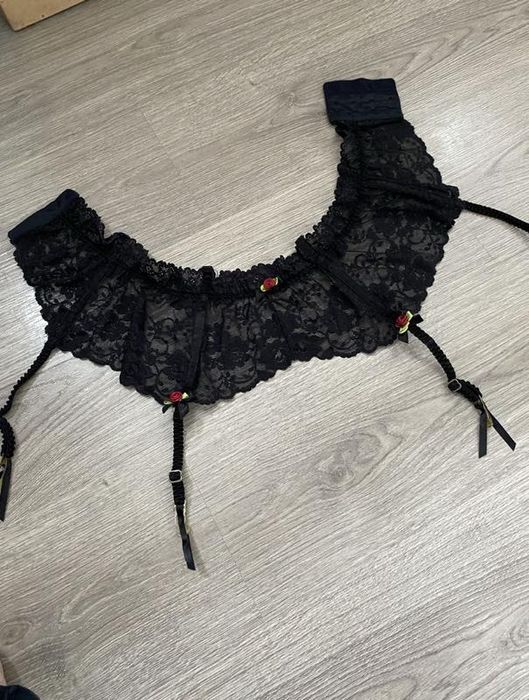 Вінтажний пояс до панчіх для чулок чорний мереживний корсет