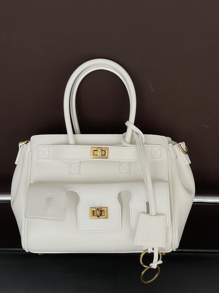 Сумка Balenciaga Bel Air Tote Bag шкіра | біла | золота фурнітура