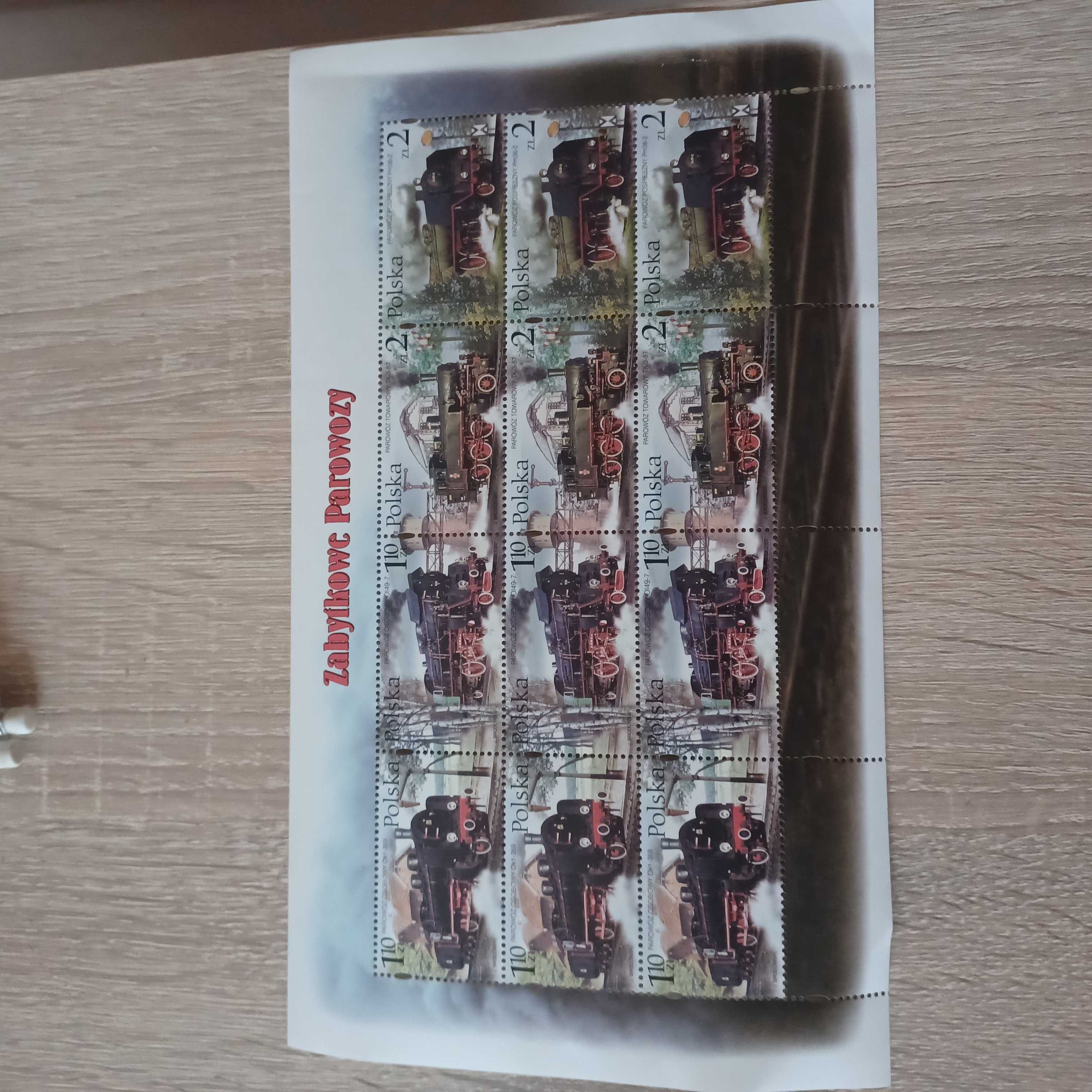 znaczki pocztowe - blok 12 szt. zabytkowe parowozy