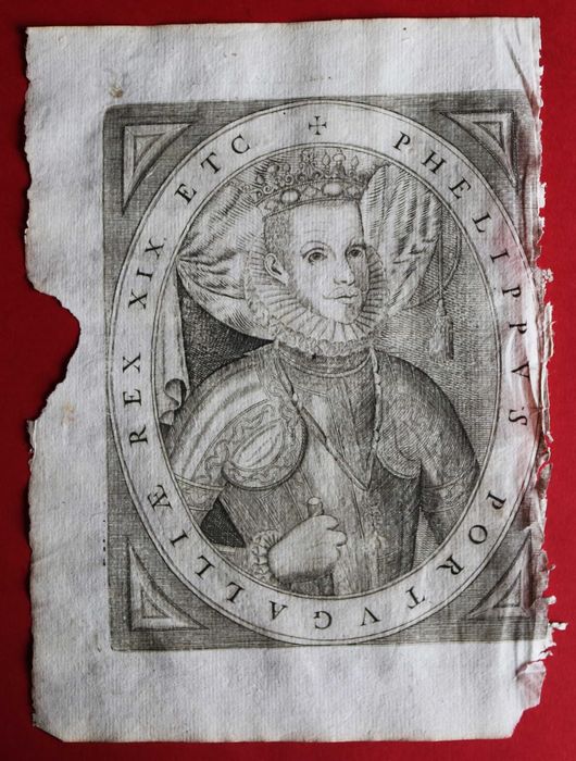 Rei Filipe I - II de Espanha gravura original de 1726