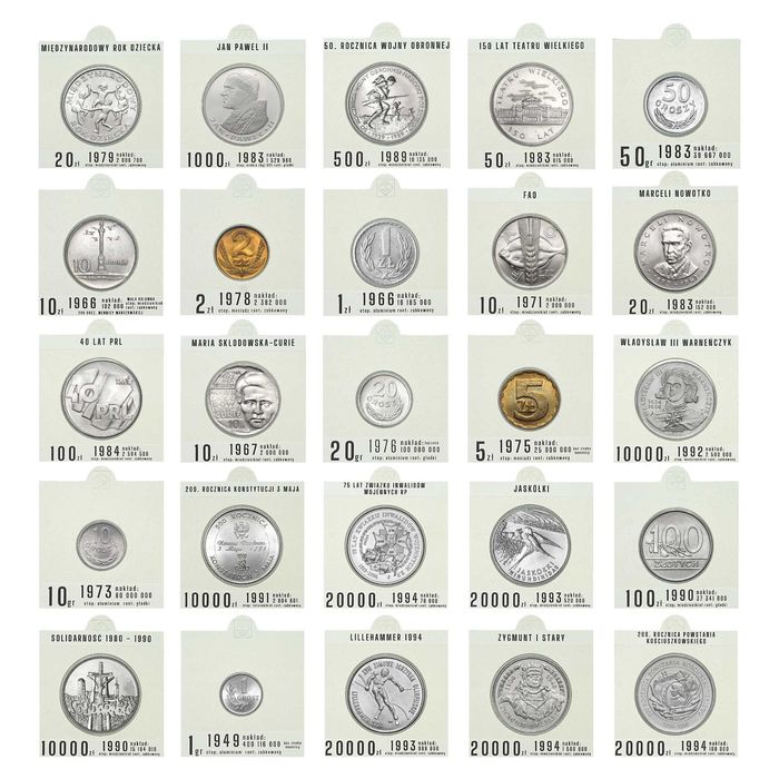 Komplet naklejek na holdery na monety PRL 1949 - 1994