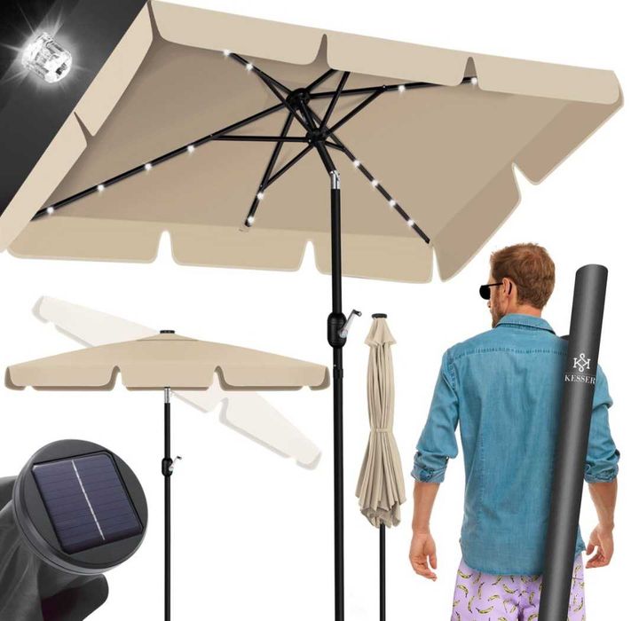 Parasol ogrodowy z oświetleniem Led solarny balkon taras 205x125cm