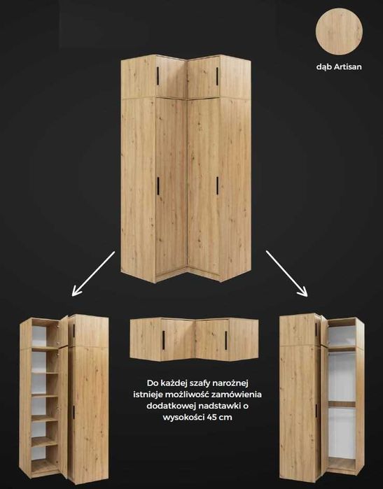 Szafa narożna Bali z opcją nadstawki (6 kolorów) Darmowa dostawa