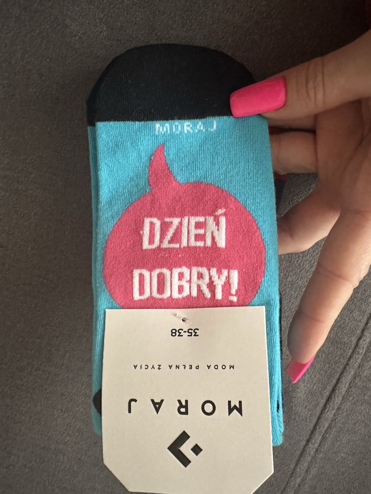 2 pary skarpetek damskie śmieszne z napisami Żabka dzień dobry