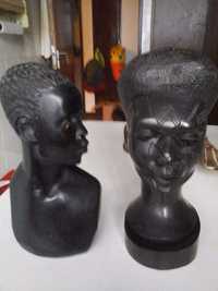 2 bustos em pau preto - Anos 60 - Angola