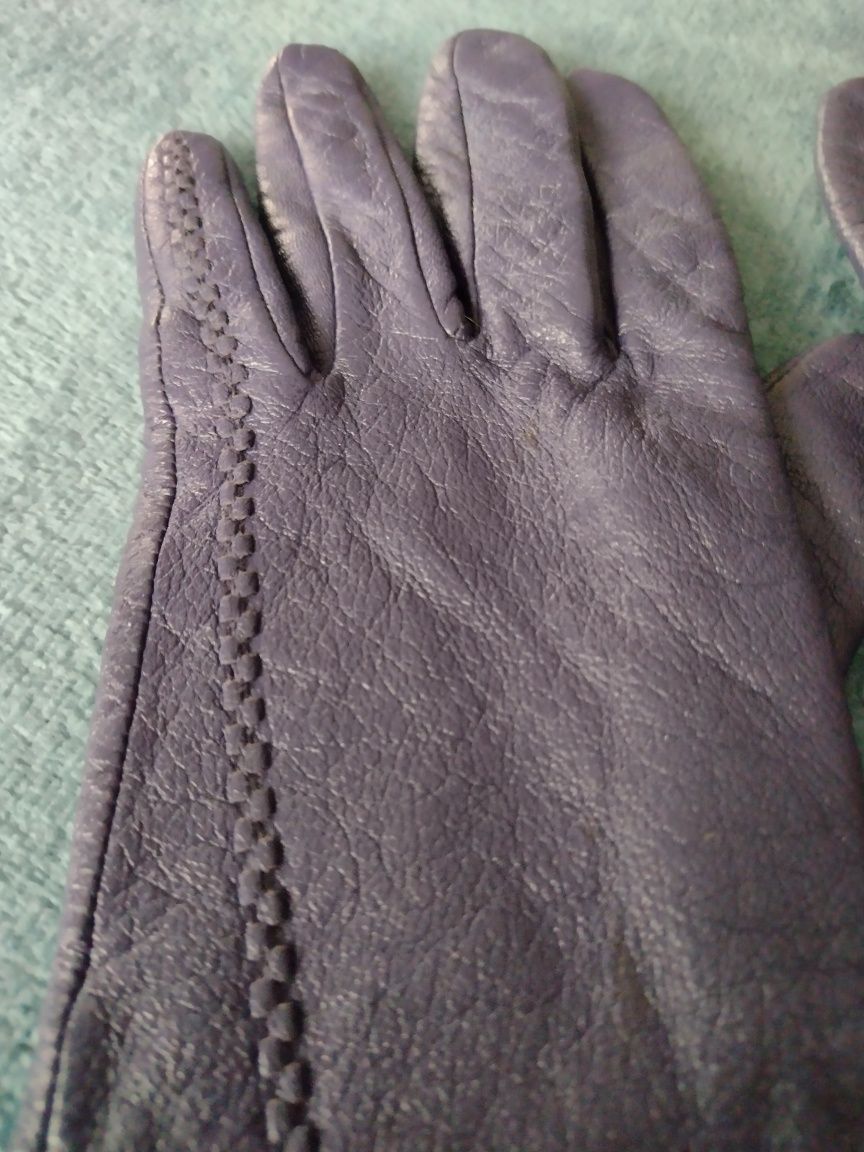 Rękawiczki fioletowe skóra naturalna 8 M skórzane