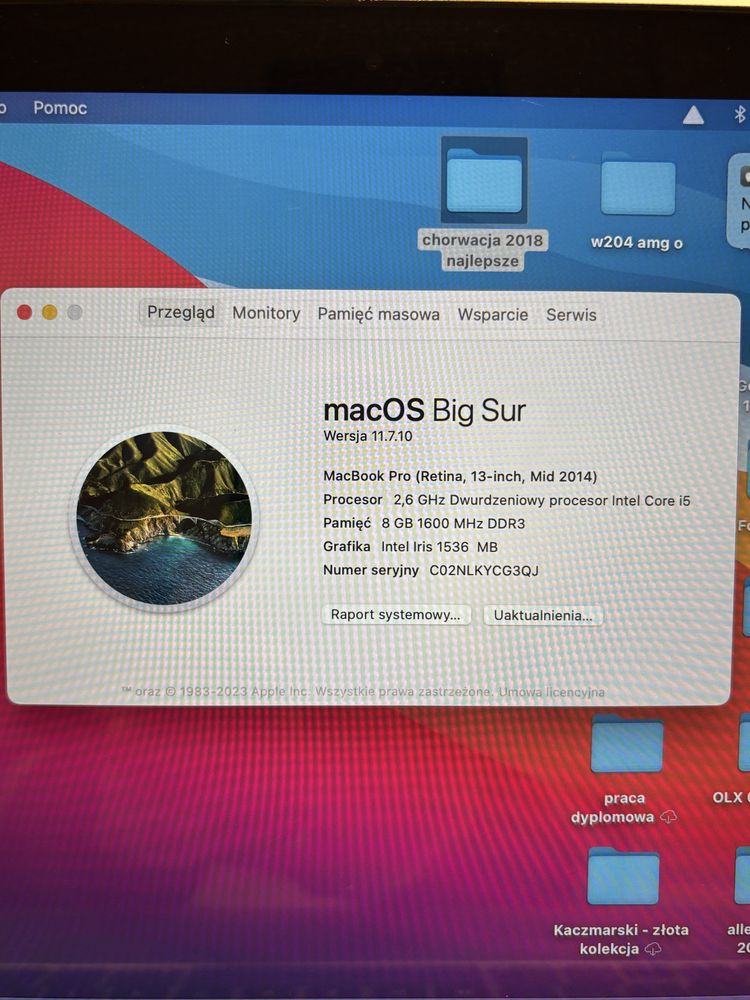 Macbook pro 2014 13 cali 8gb intel core i5