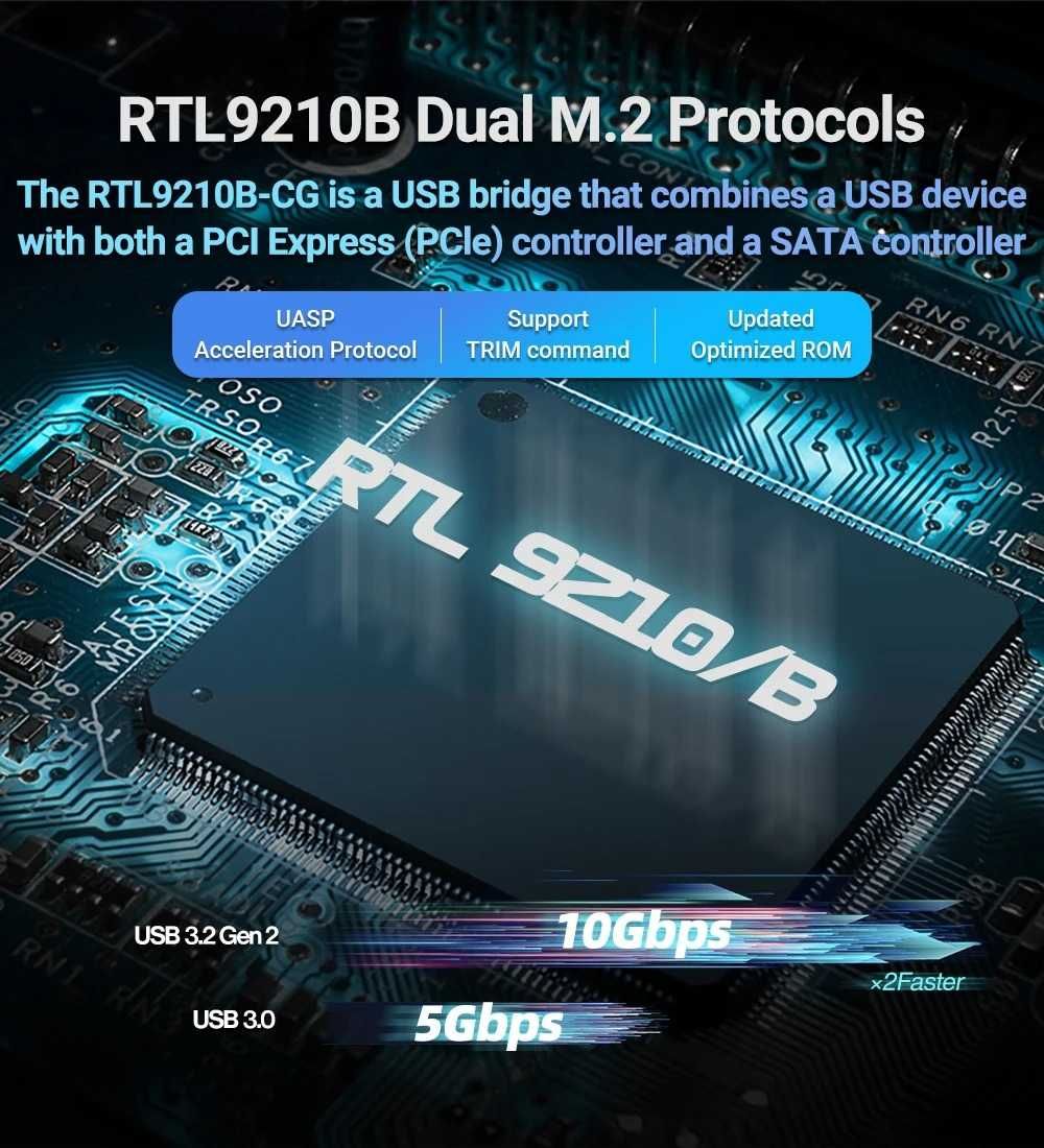 Карман JEYI i9X M.2 NVMe/NGFF/SATA SSD із сенсорним екраном 3.2 Gen 2