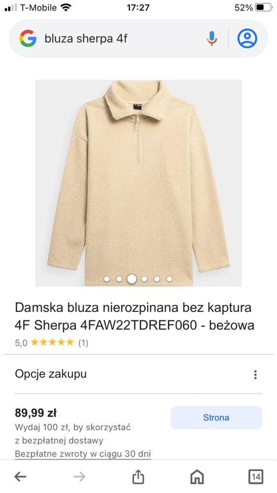 Bluza sherpa fioletowa 4f r. M/L