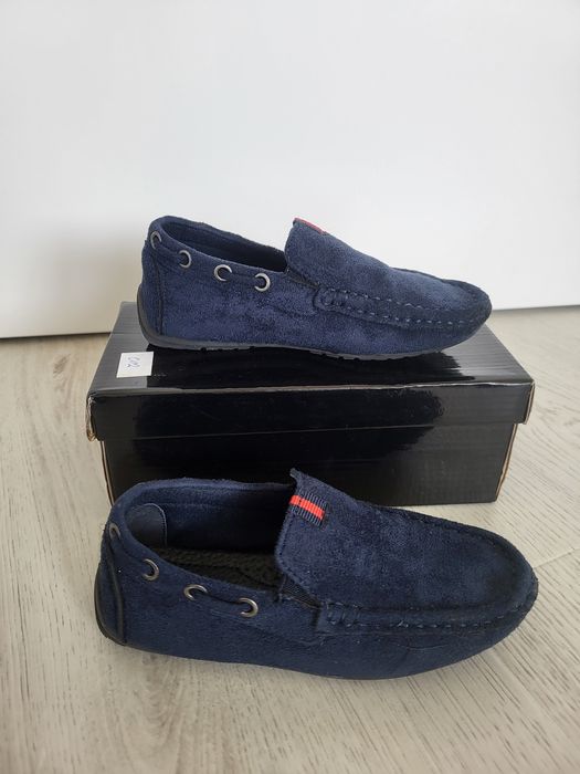 Eleganckie buty mokasyny 26 granatowe chłopięce