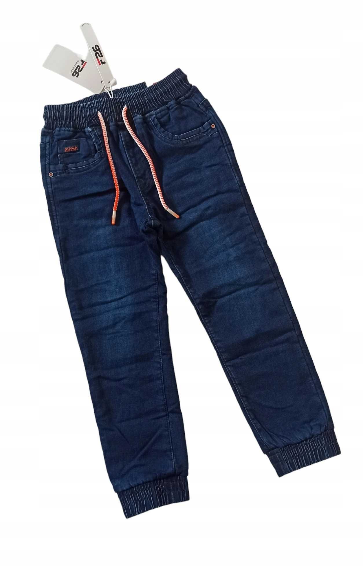 Spodnie Jeans miękkie elastyczne GUMA ocieplane polarem nowy r 110-116