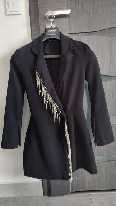 Kombinezon Zara S czarny frędzle poszukiwany sukienka