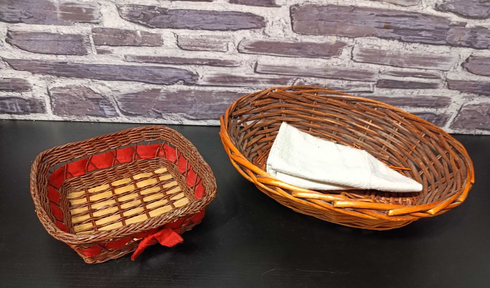 Bricolage 2 Cestos Rústicos,  verga, 1  com forro de linho, removível