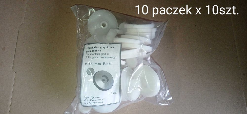 podkładka grzybkowa poliamidowa 16mm, biała, paczka 10szt, poliwęglan