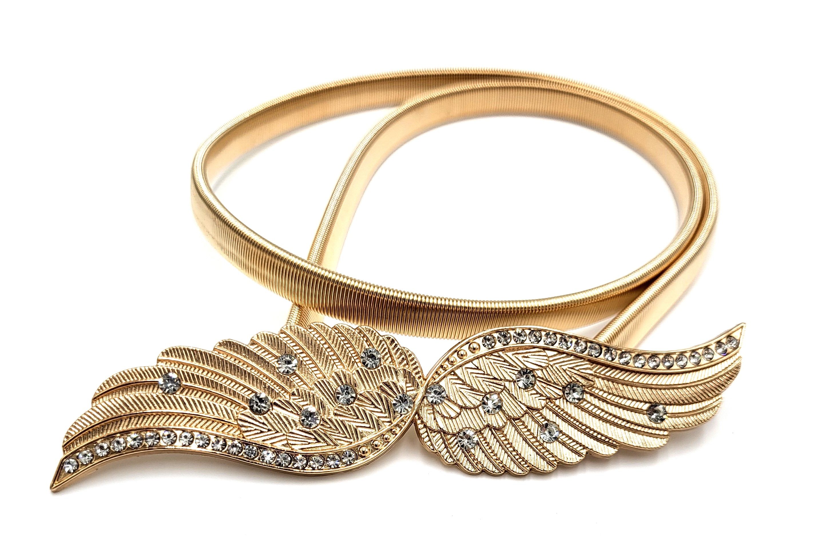 Pasek do sukienki elastyczny sprężynka skrzydła  złoty