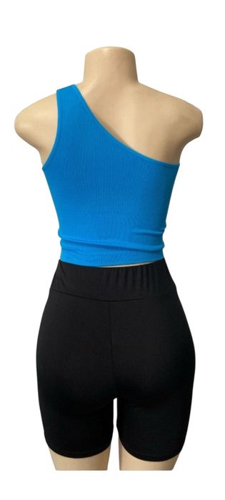 Nowy prążkowany asymetryczny top damski na jedno ramię nylon XS/S