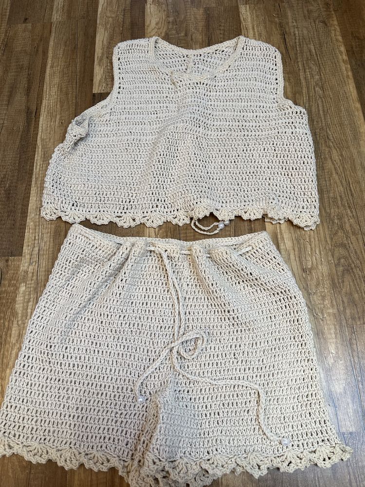 Komplet plażowy spodenki i top, hand made, rozm. S
