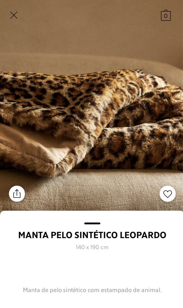 Manta Pelo Sintético Leopardo Zara Home NOVO