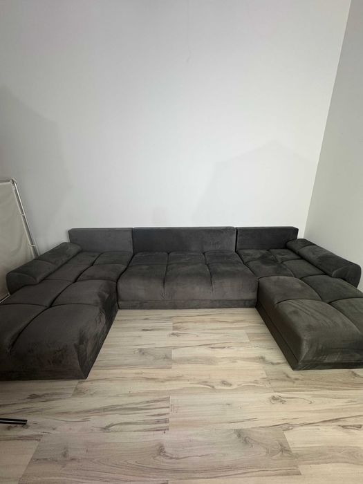Szary narożnik U z funkcją spania i pojemnikiem okazja outlet wysyłka