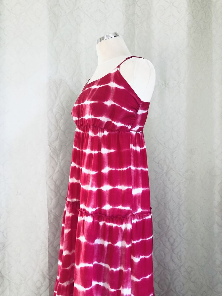 38. M/L różowa/czerwona maxi sukienka na ramiączkach Papaya, bawełna
