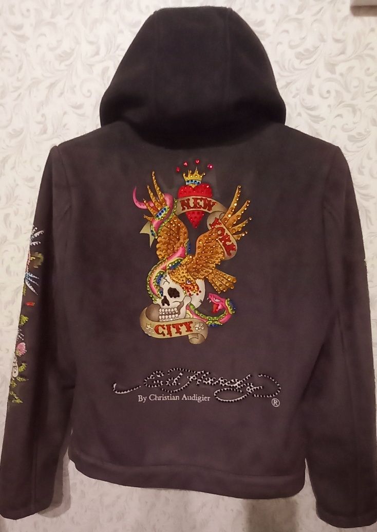 Винтажная худи на молнии Y2K Ed Hardy (S)