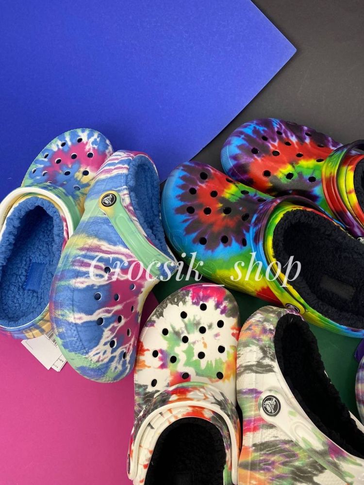 Утеплені унісекс крокси сабо crocs baya lined tiedye