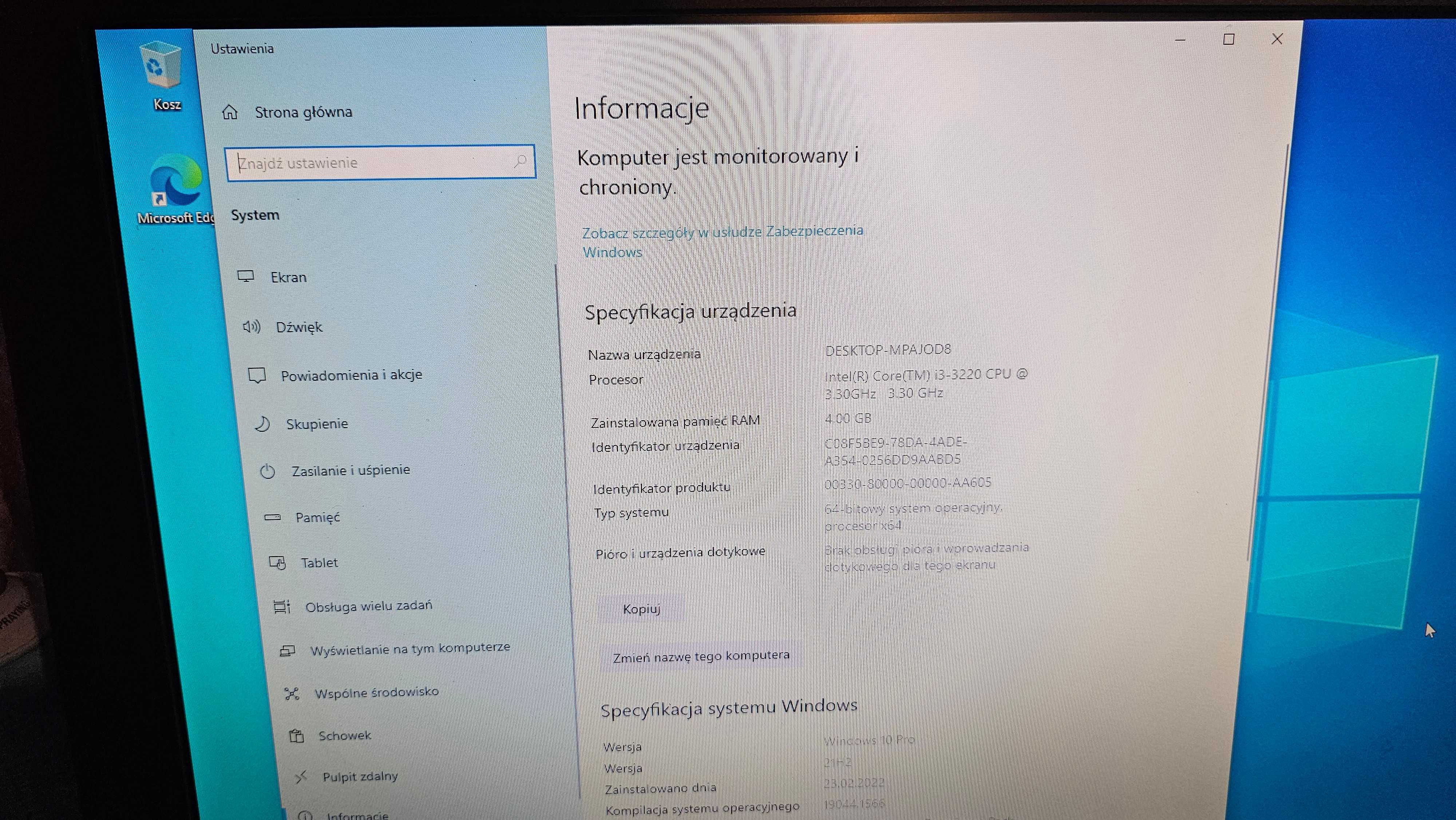 Komputer All-In-One Dell Optiplex 3011 AIO i3 Win10 Prof + Defender
