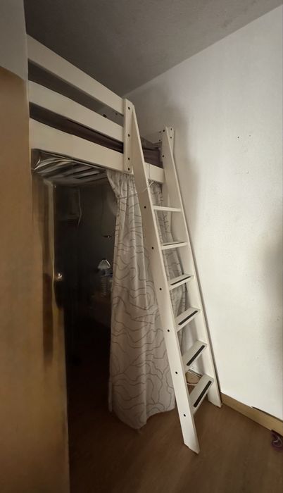 STORA Estrutura de cama alta, velatura branca, 140x200 cm