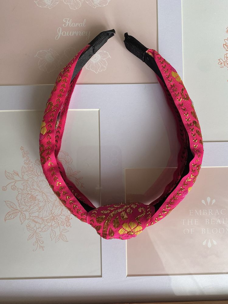 Opaska do włosów Boho/Ethnic haftowana, Royal Floral/Pink