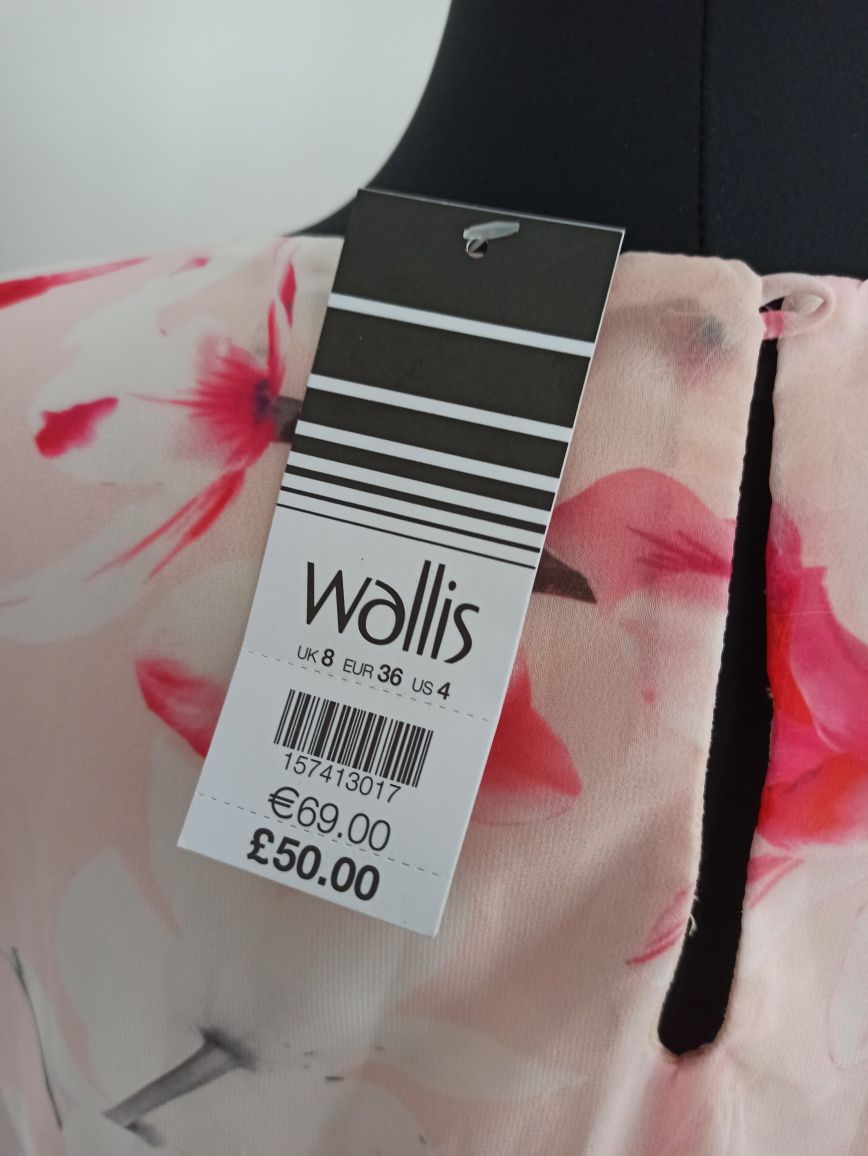 Nowa sukienka Wallis różowa kwiaty S 36 midi wesele