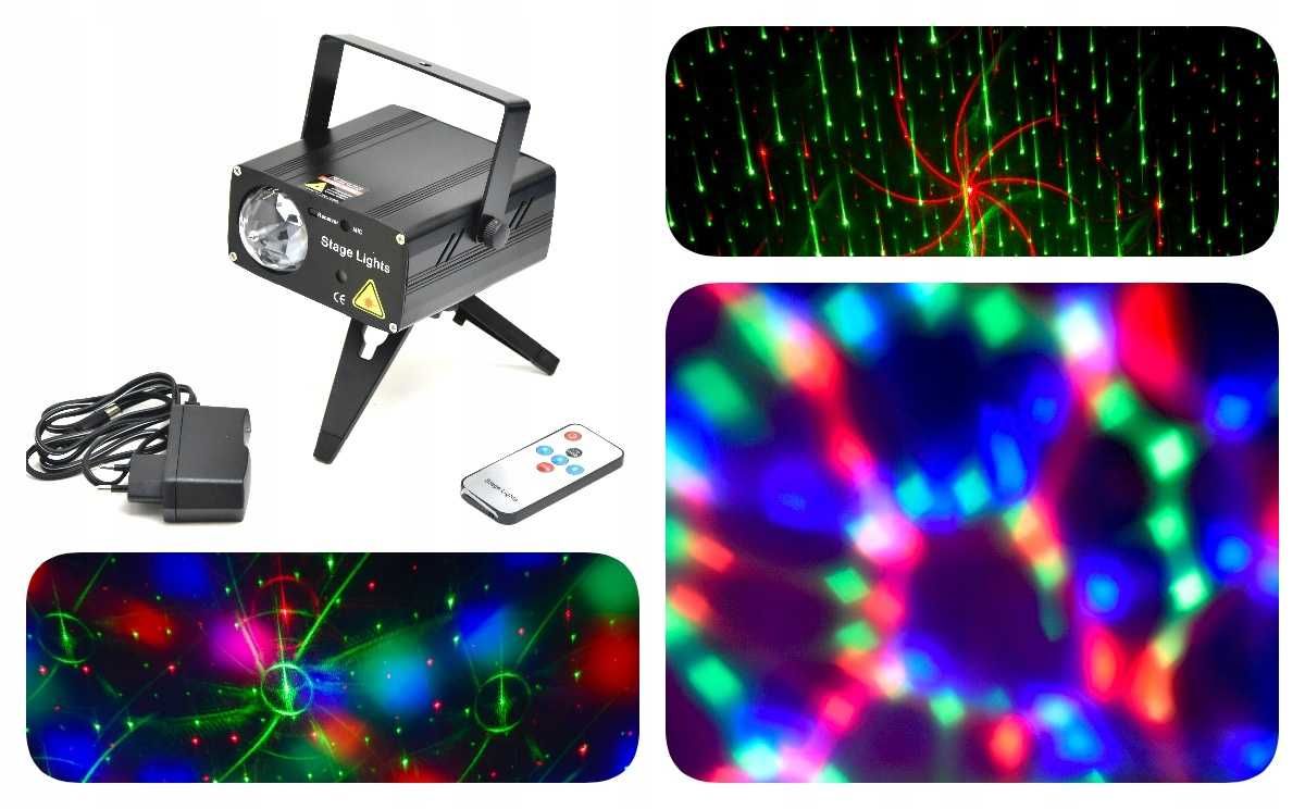 Laser Projektor Laserowy Stroboskop Wzory Zielony Czerwony Disco Party