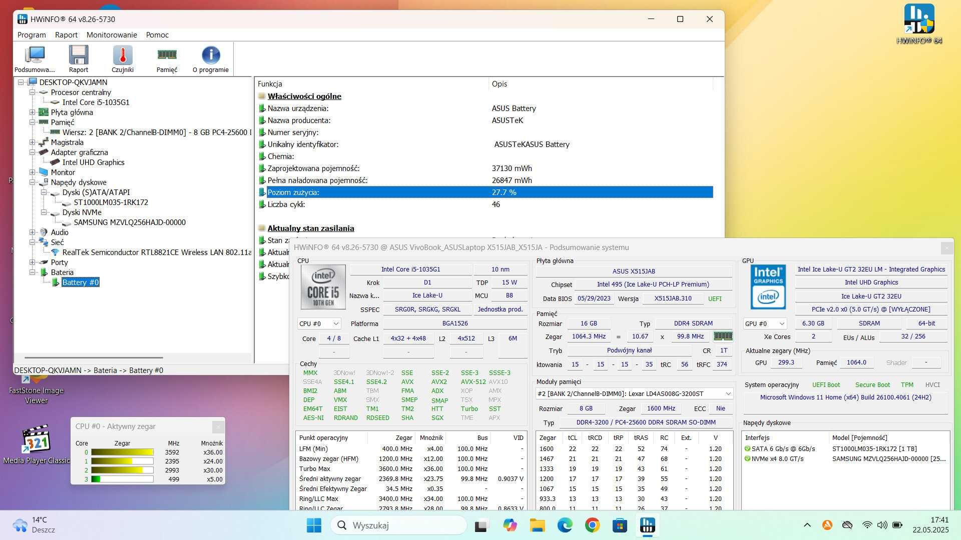 Laptop ASUS VivoBook X515JA/15.6/i5-1035G1-3.6GHz/16GB/SSD256+1T/Win11