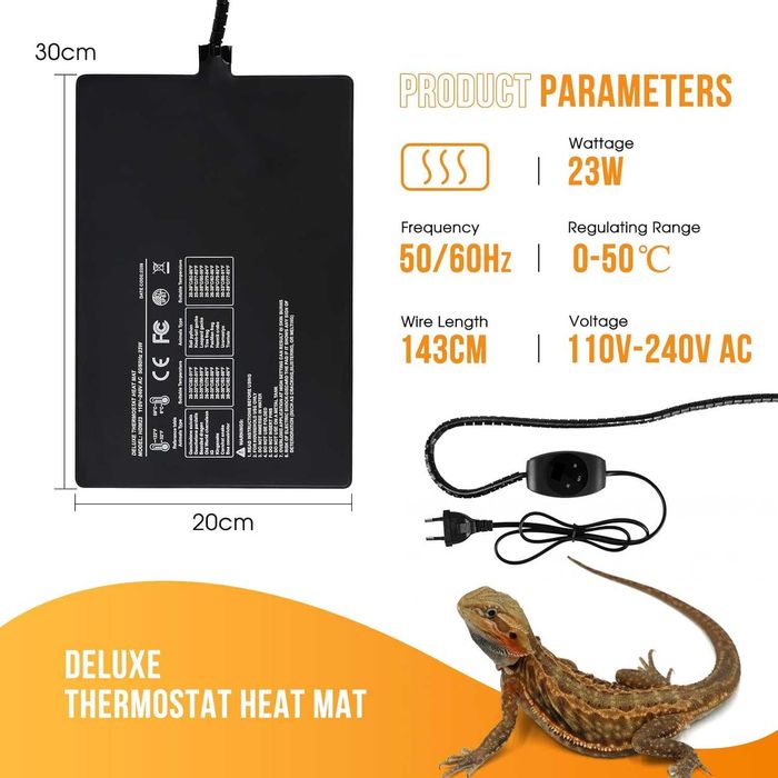 Mata grzewcza dla gadów 23 W z termostatem