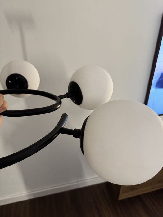 Lampa sufitowa skandynawska – żyrandol 6-ramienny, szkło i metal