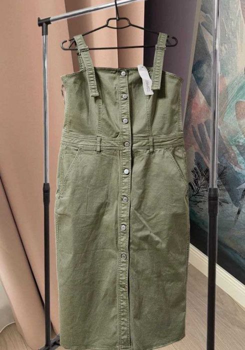 Джинсовый сарафан Esprit на пуговицах цвета хаки, р. XL