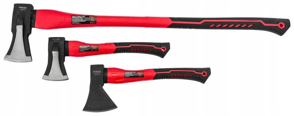 Komplet 3 siekier RED TECHNIC różne wagi mocne do rąbania drewna drzew
