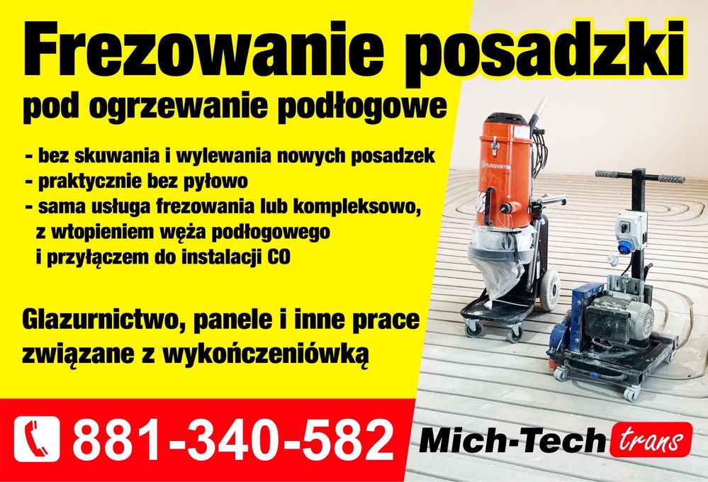 Frezowanie  pod ogrzewanie podlogowe chydraulika  wykończenia