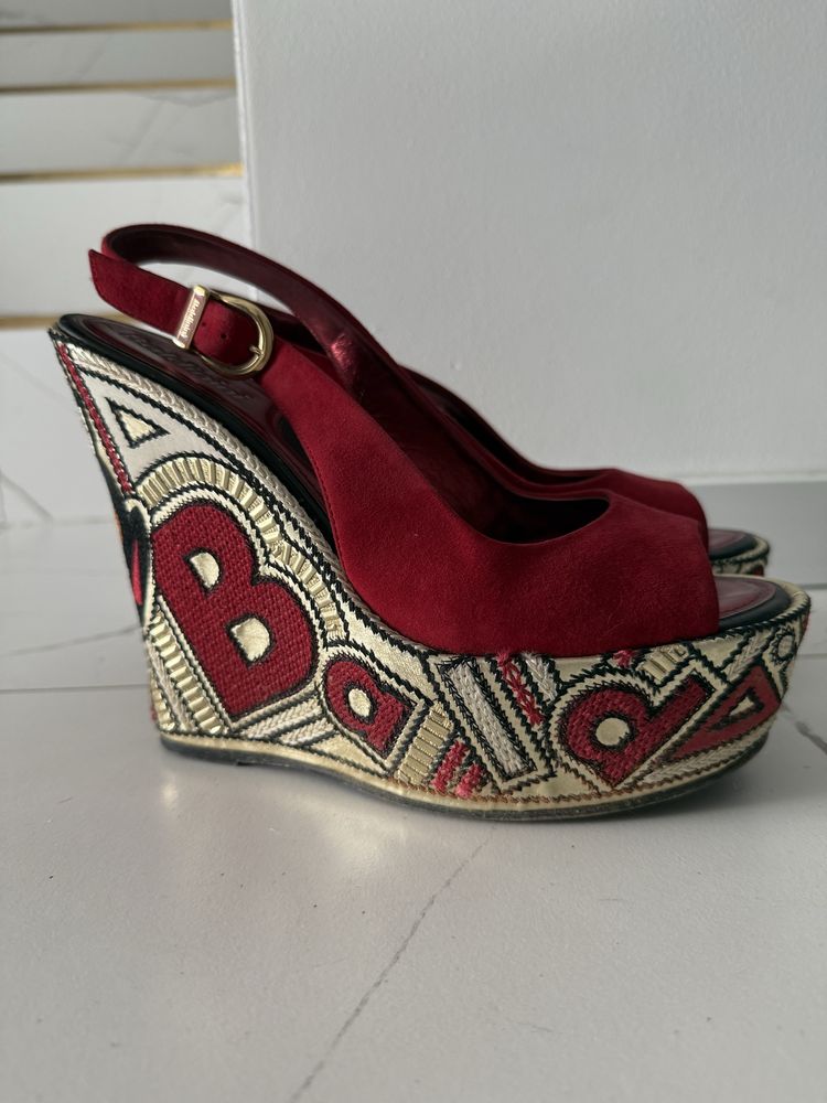 Baldinini koturny buty na platformie na koturnie czerwone złote r. 38