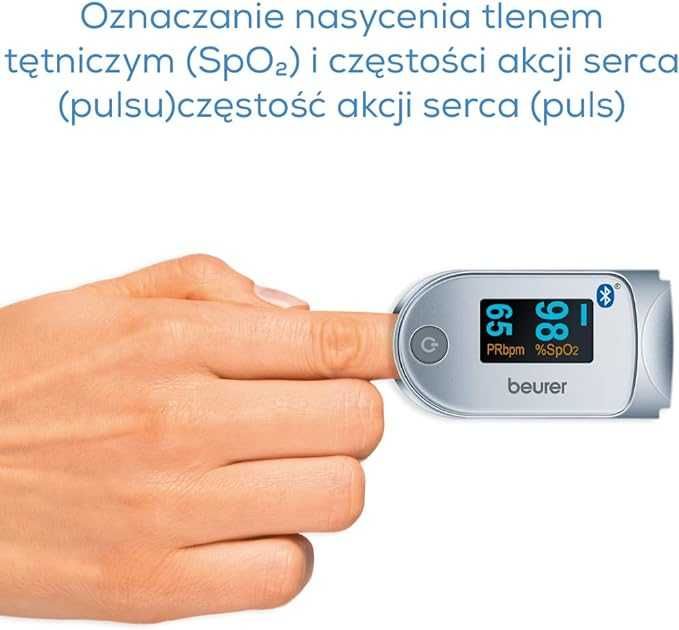 Beurer PO 60 Pulsoksymetr z Bluetooth, nasycenie krwi tlenem tętniczym