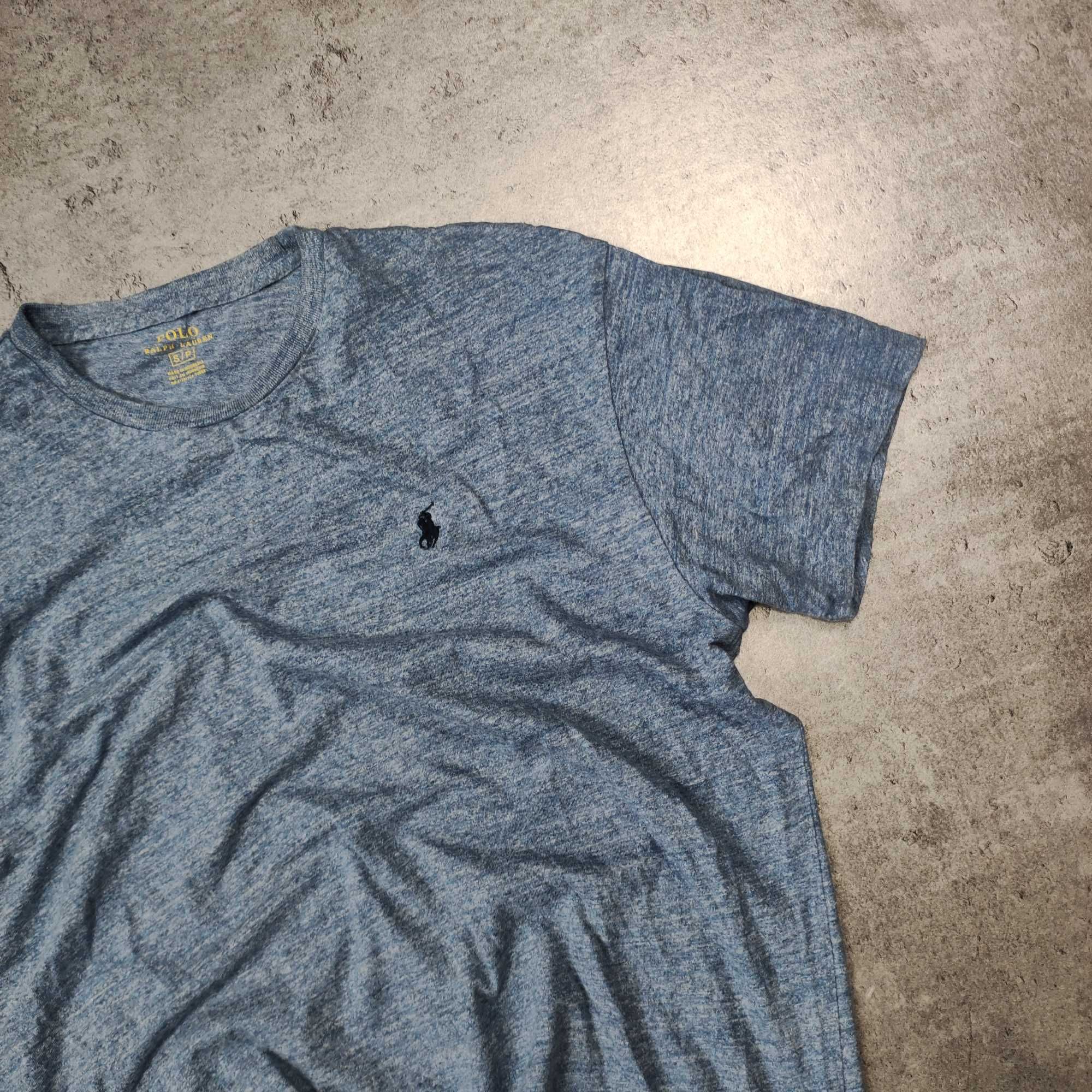 MĘSKA Koszulka Elegancka Klasyczna Letnia Bawełna Błękit Ralph Lauren