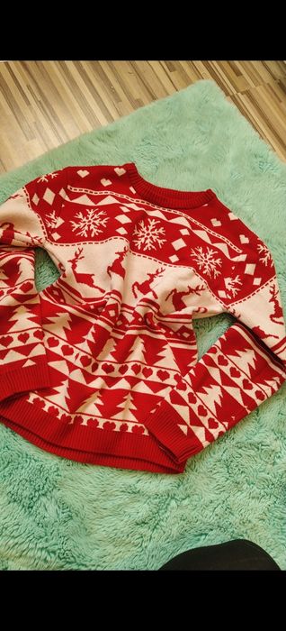 110 sweter świąteczny renifery sweterek unisex święta bialy czerwony
